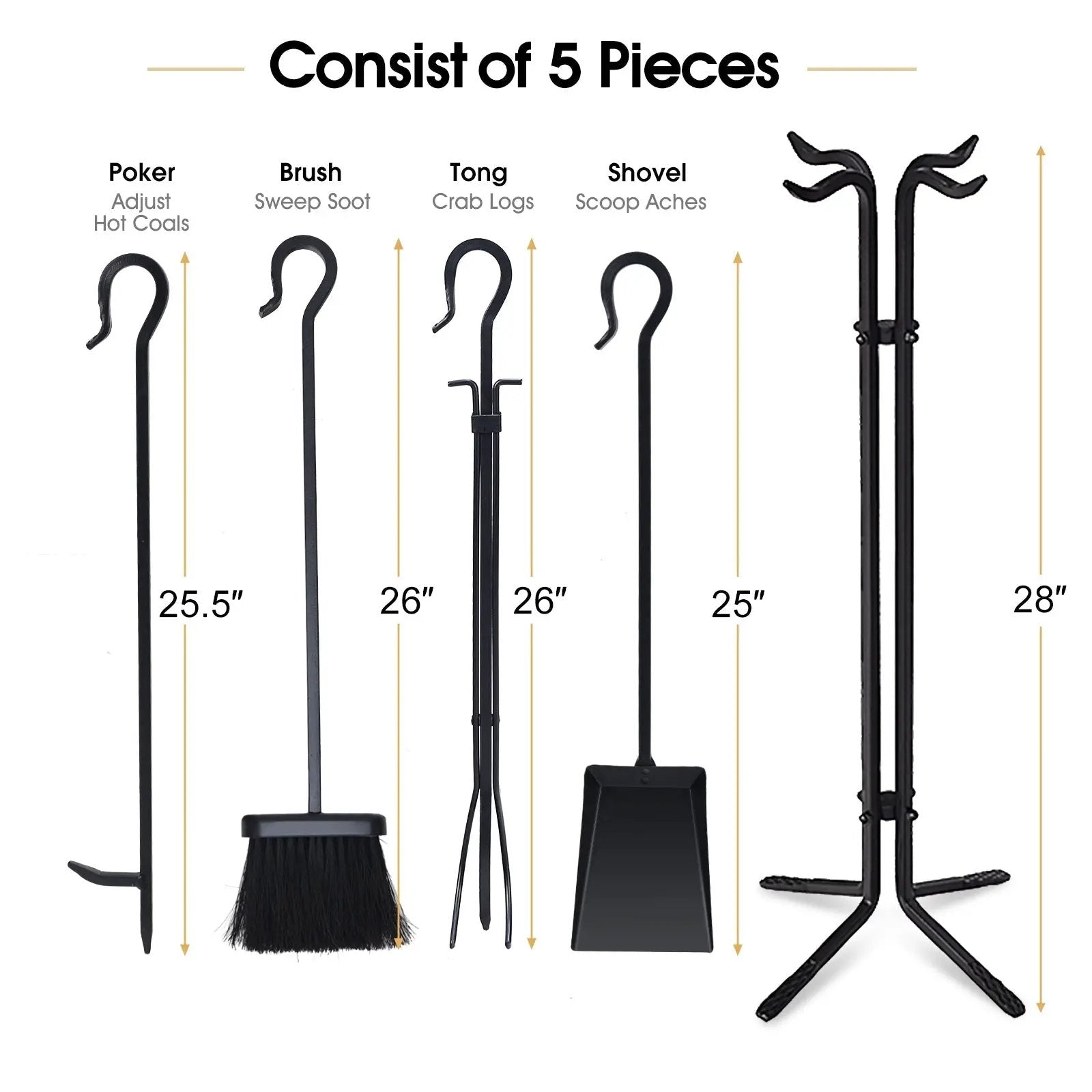 5 Pieces Fireplace Iron Standing Tools Set by DirectDeals