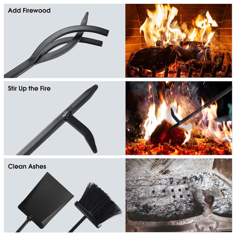 5 Pieces Fireplace Iron Standing Tools Set by DirectDeals