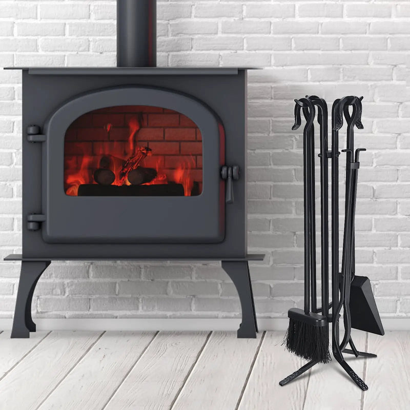 5 Pieces Fireplace Iron Standing Tools Set by DirectDeals