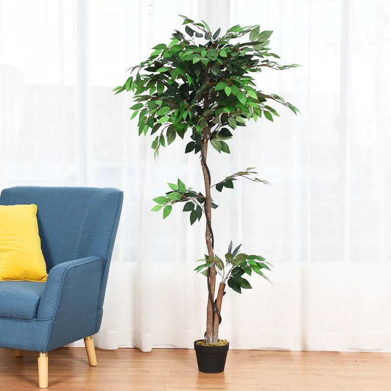 5.5 Feet Artificial Ficus Silk Tree with Wood Trunks by DirectDeals