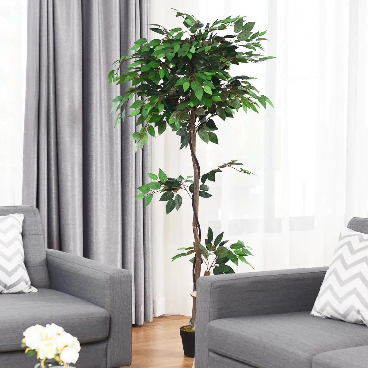 5.5 Feet Artificial Ficus Silk Tree with Wood Trunks by DirectDeals