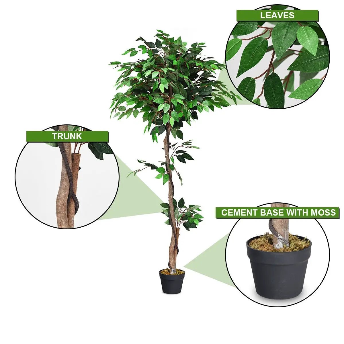 5.5 Feet Artificial Ficus Silk Tree with Wood Trunks by DirectDeals