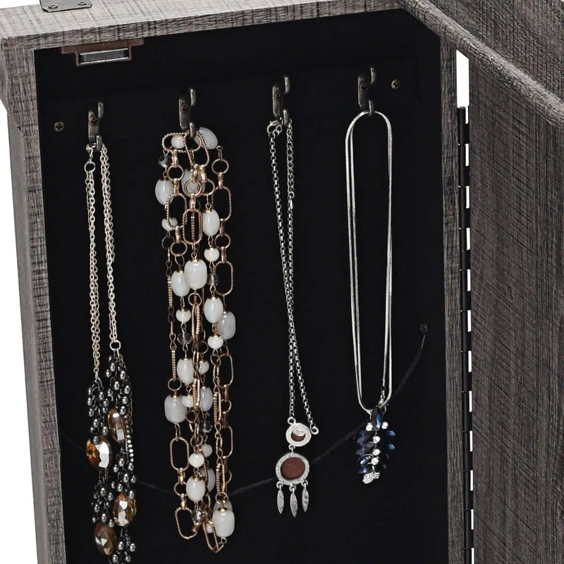 Standing Jewelry Cabinet Storage Organizer with Wooden Legs-Gray by DirectDeals