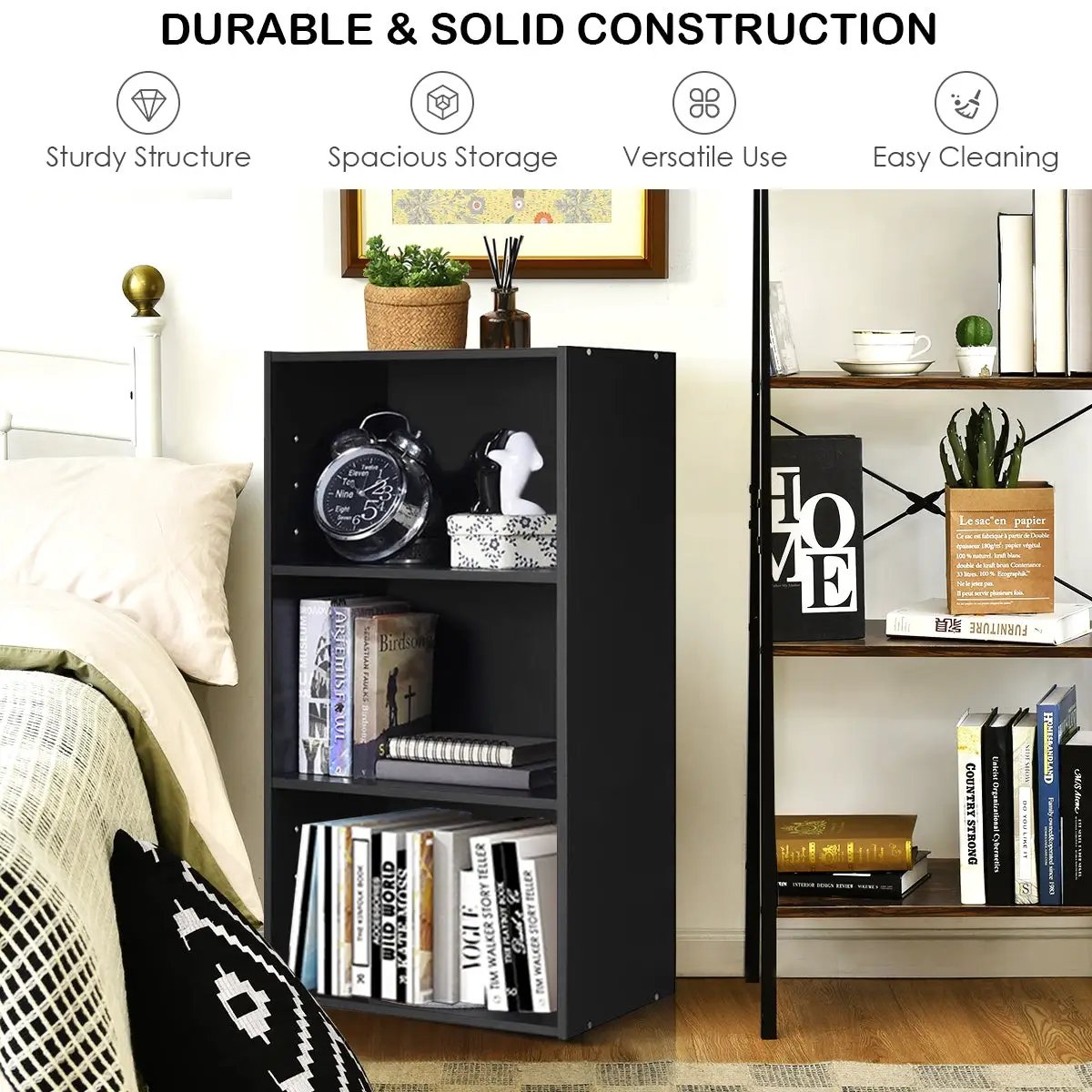 3-Tier Cube Bookcase with Adjustable Shelves for Home Office-Natural by DirectDeals