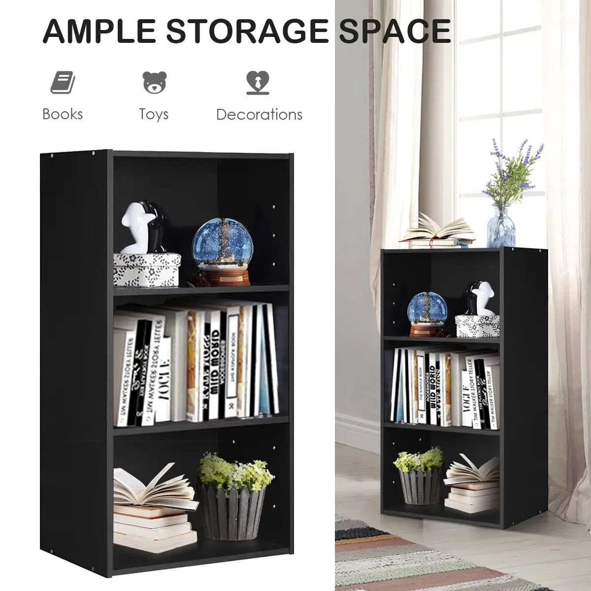 3-Tier Cube Bookcase with Adjustable Shelves for Home Office-Natural by DirectDeals