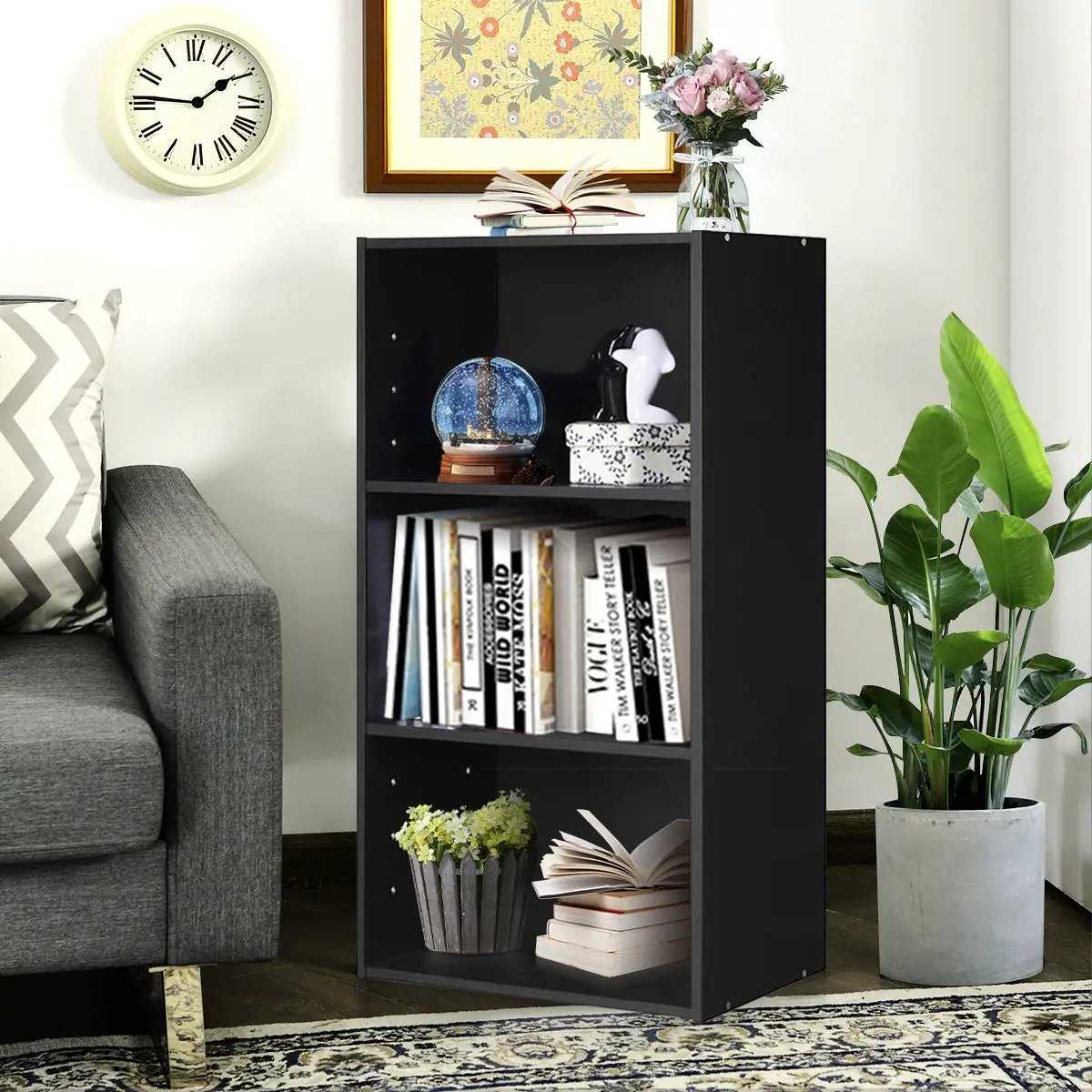 3-Tier Cube Bookcase with Adjustable Shelves for Home Office-Natural by DirectDeals