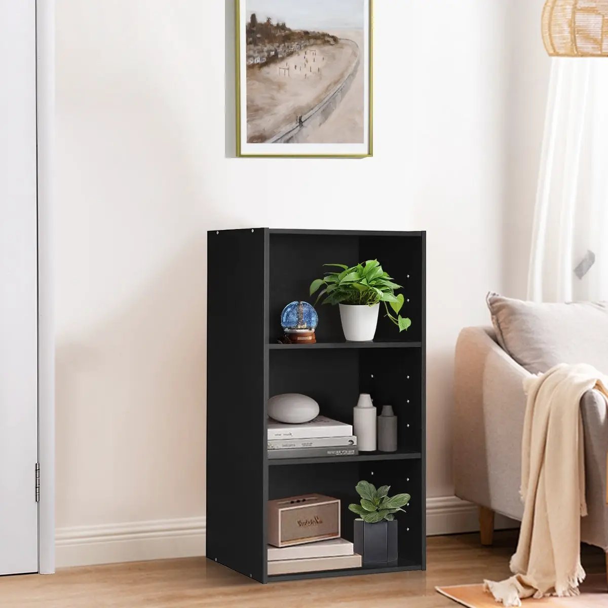 3-Tier Cube Bookcase with Adjustable Shelves for Home Office-Natural by DirectDeals