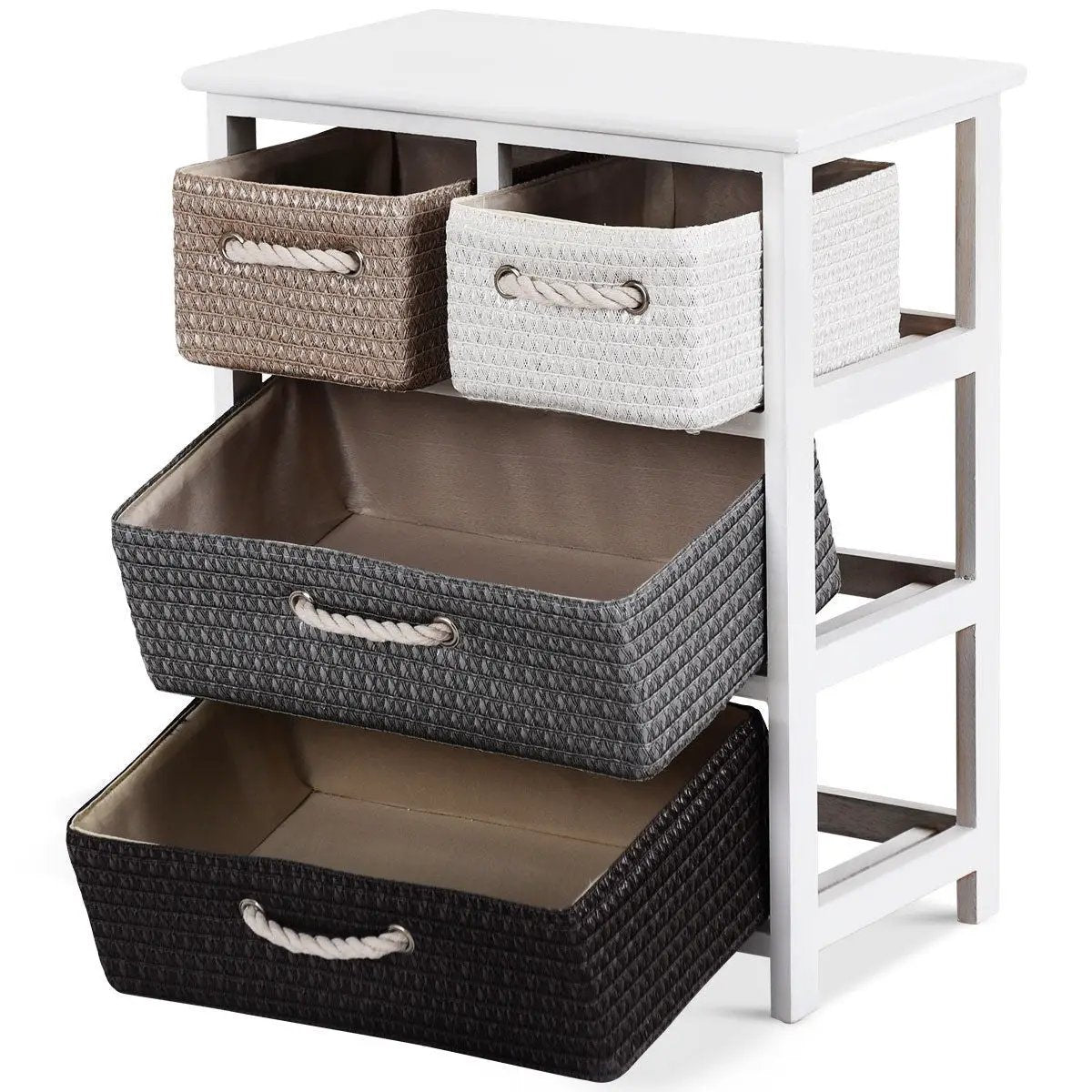 Storage Drawer Nightstand Woven Basket Cabinet Bedside Table by DirectDeals