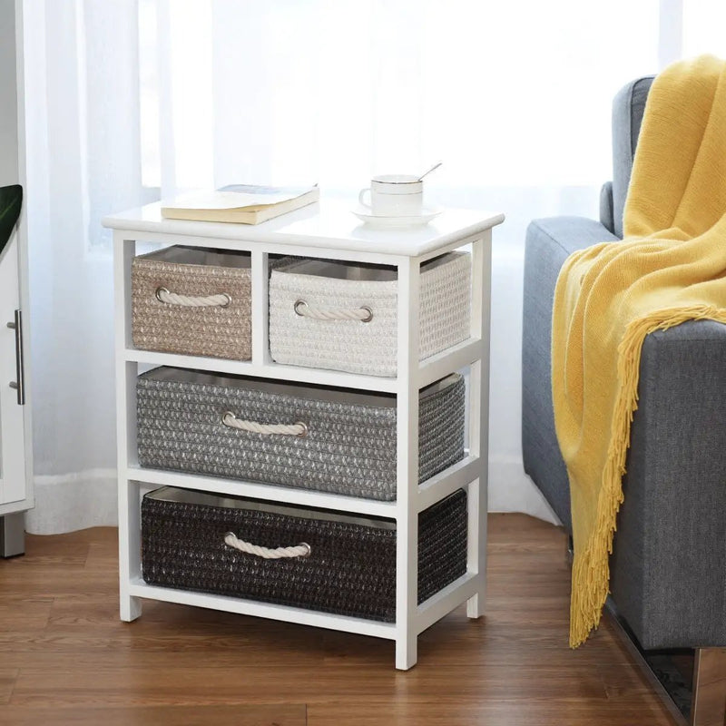 Storage Drawer Nightstand Woven Basket Cabinet Bedside Table by DirectDeals