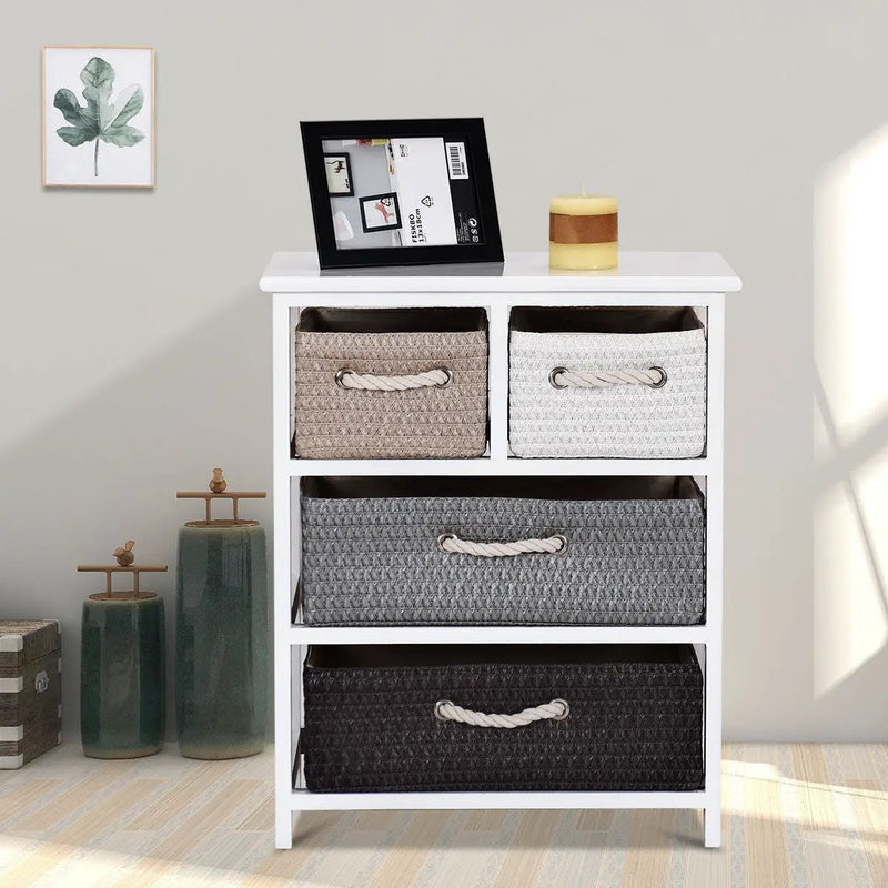 Storage Drawer Nightstand Woven Basket Cabinet Bedside Table by DirectDeals
