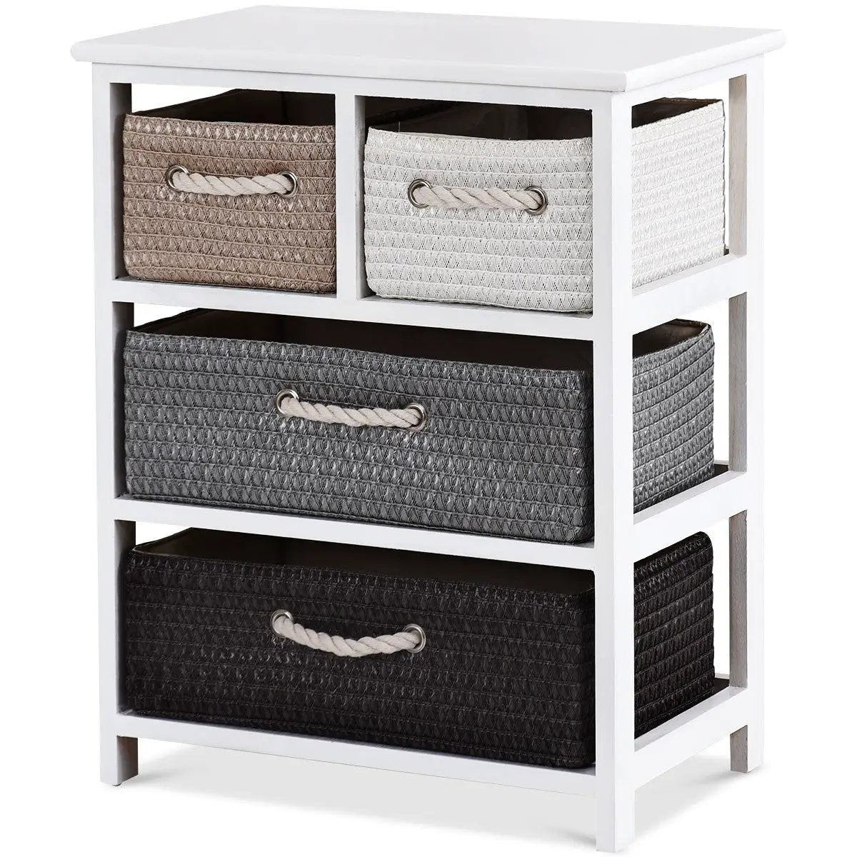 Storage Drawer Nightstand Woven Basket Cabinet Bedside Table by DirectDeals