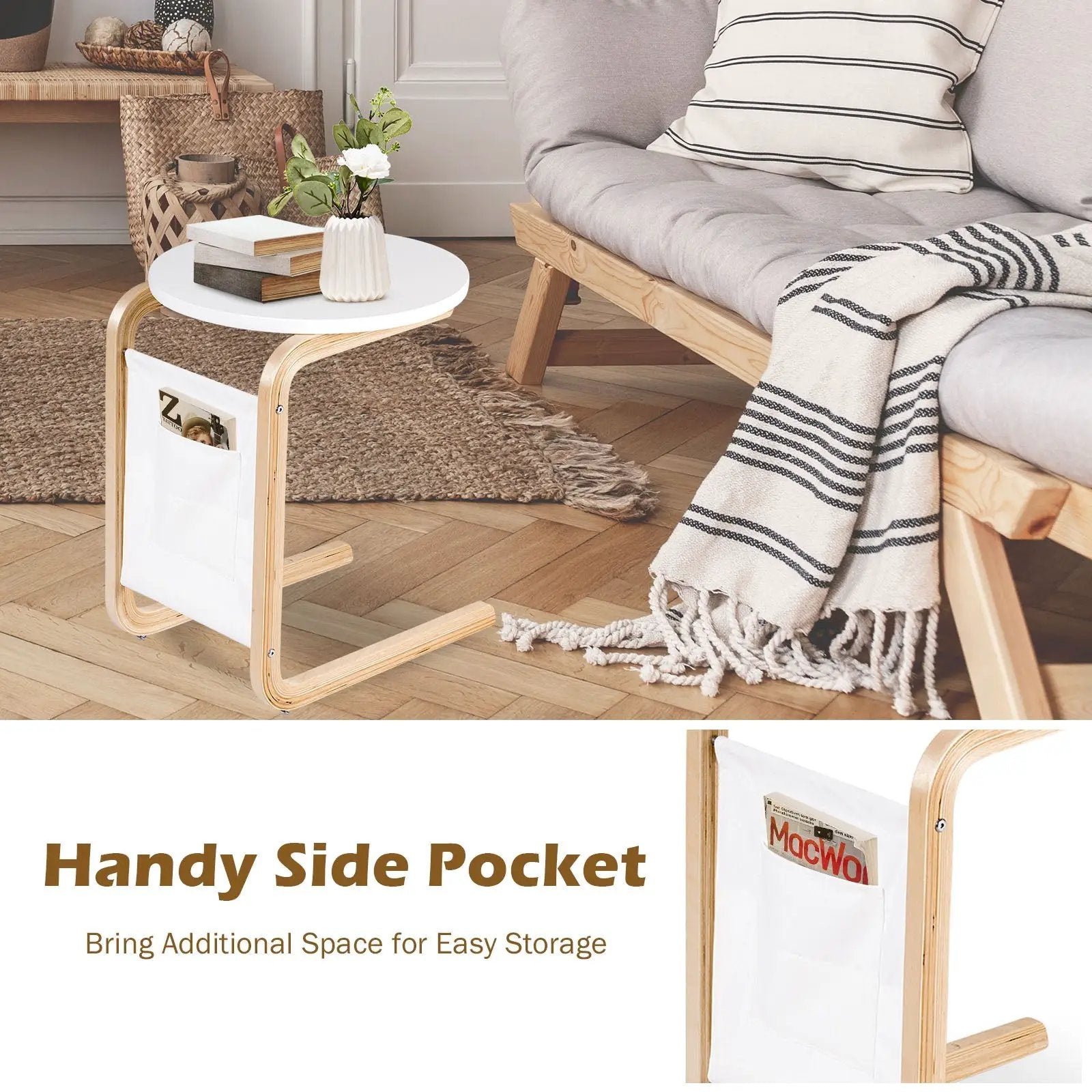 Bentwood Sofa Side Table with Square Tabletop and Storage Bag by DirectDeals