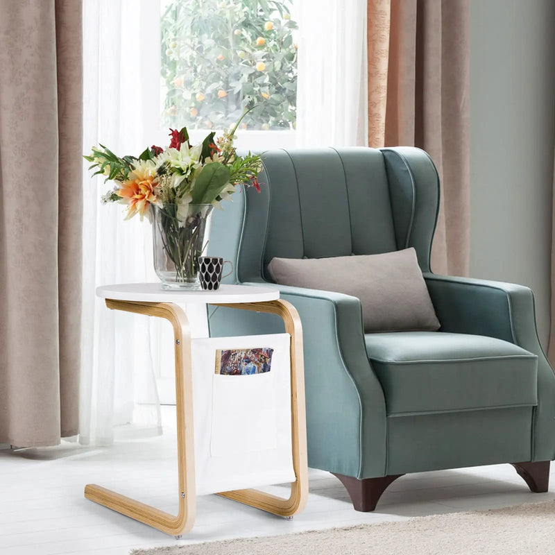 Bentwood Sofa Side Table with Square Tabletop and Storage Bag by DirectDeals