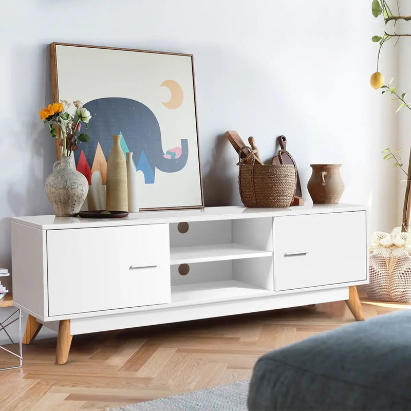 Wooden TV Stand with 2 Storage Cabinets and 2 Open Shelves for 60 Inch TV by DirectDeals