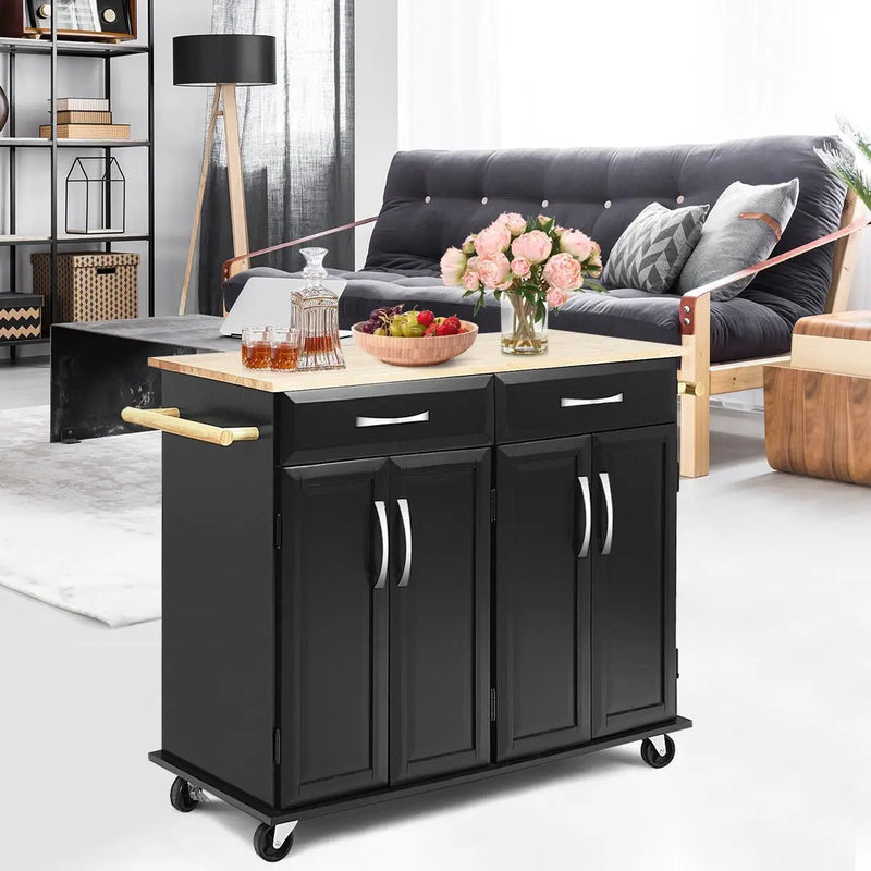 Wood Top Rolling Kitchen Trolley Island Cart Storage Cabinet by DirectDeals