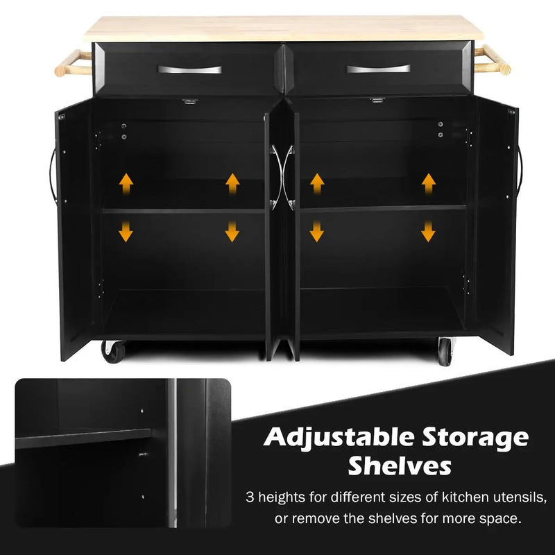 Wood Top Rolling Kitchen Trolley Island Cart Storage Cabinet by DirectDeals