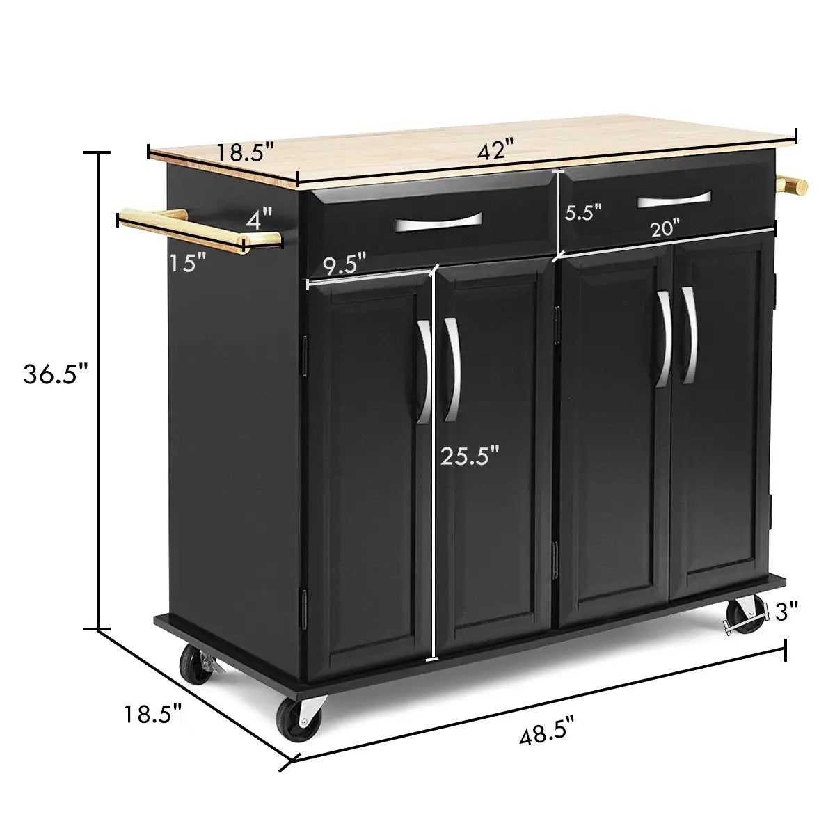 Wood Top Rolling Kitchen Trolley Island Cart Storage Cabinet by DirectDeals