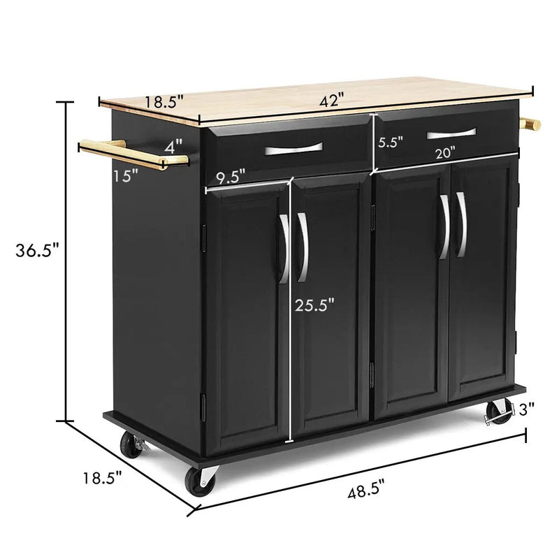 Wood Top Rolling Kitchen Trolley Island Cart Storage Cabinet by DirectDeals