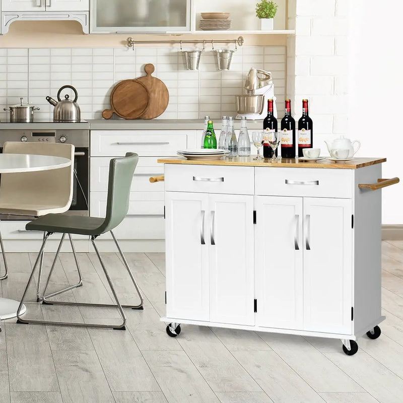 Wood Top Rolling Kitchen Trolley Island Cart Storage Cabinet by DirectDeals