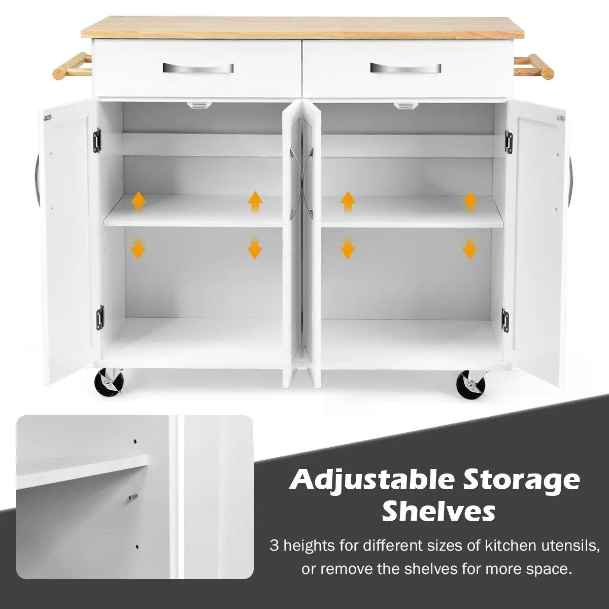 Wood Top Rolling Kitchen Trolley Island Cart Storage Cabinet by DirectDeals