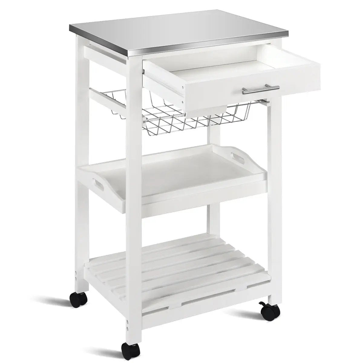 Kitchen Island Cart with Stainless Steel Tabletop and Basket by DirectDeals