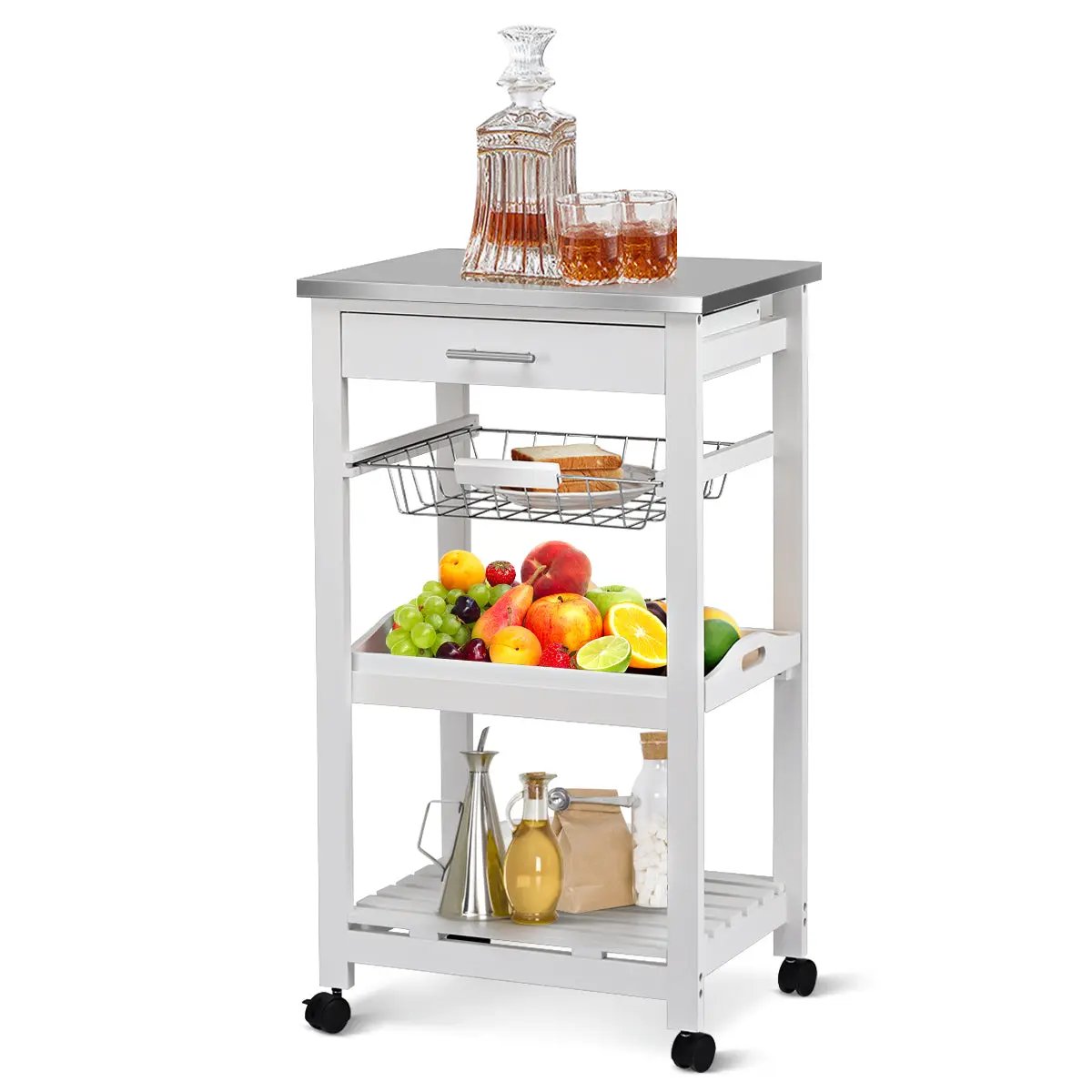 Kitchen Island Cart with Stainless Steel Tabletop and Basket by DirectDeals