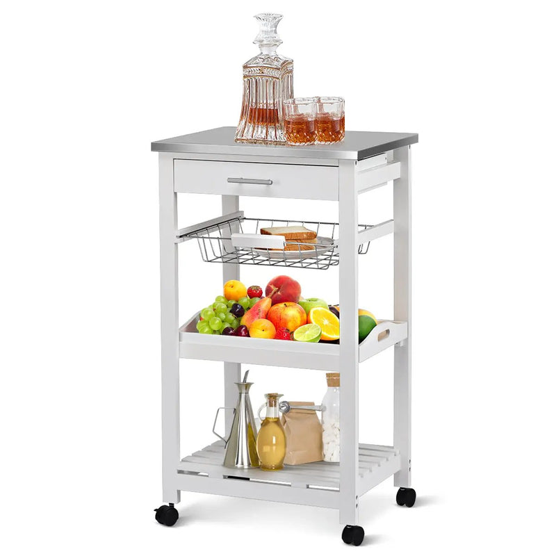 Kitchen Island Cart with Stainless Steel Tabletop and Basket by DirectDeals