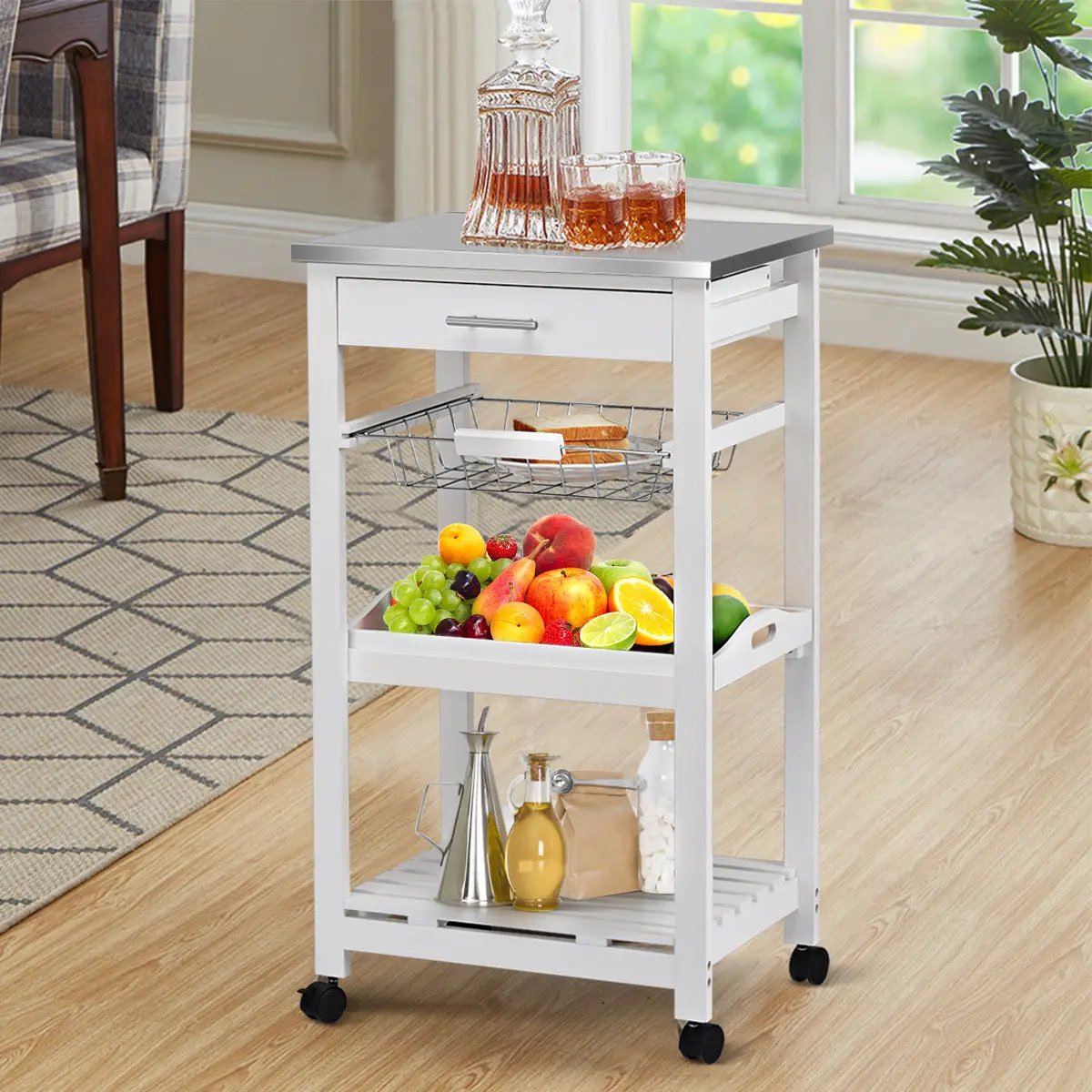Kitchen Island Cart with Stainless Steel Tabletop and Basket by DirectDeals
