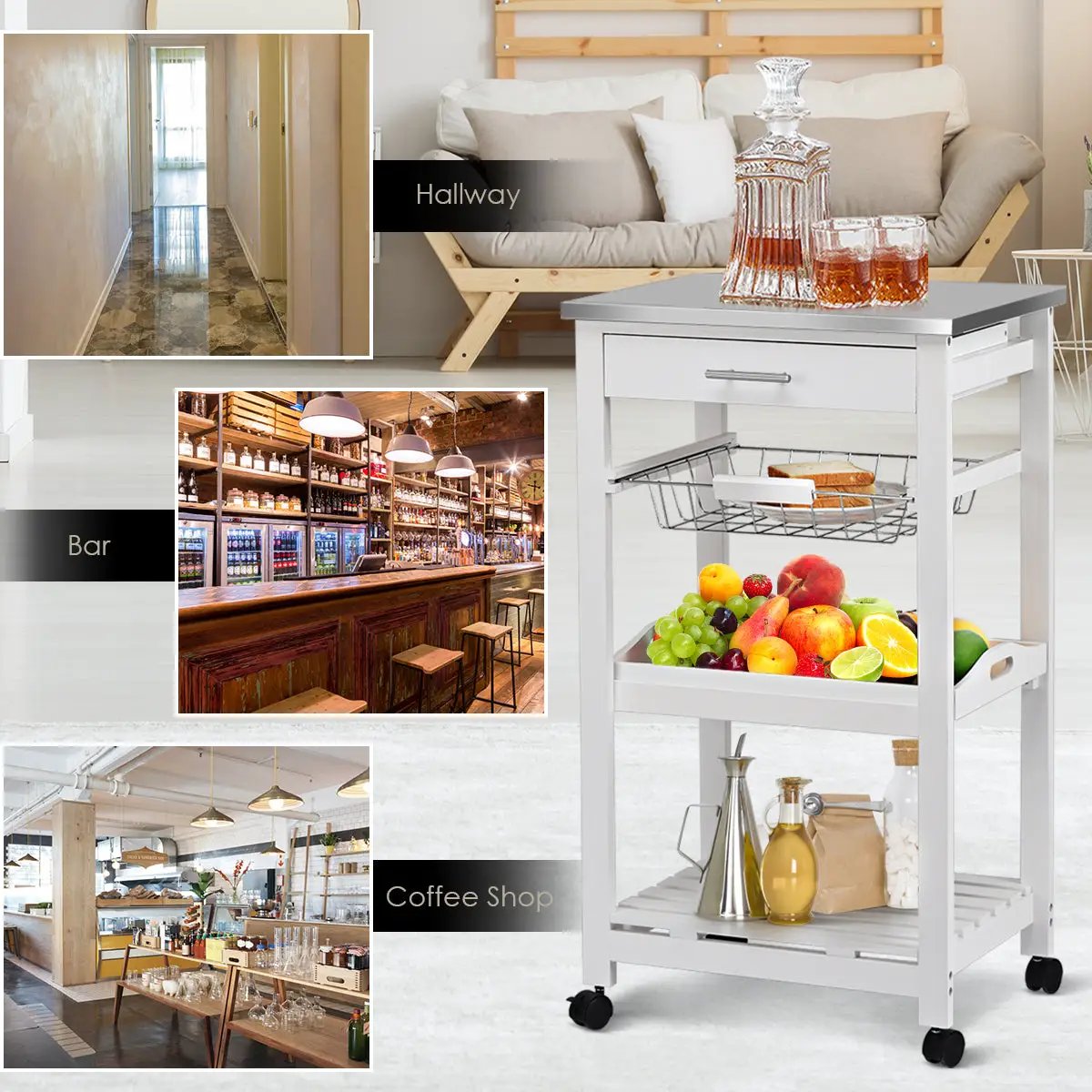 Kitchen Island Cart with Stainless Steel Tabletop and Basket by DirectDeals