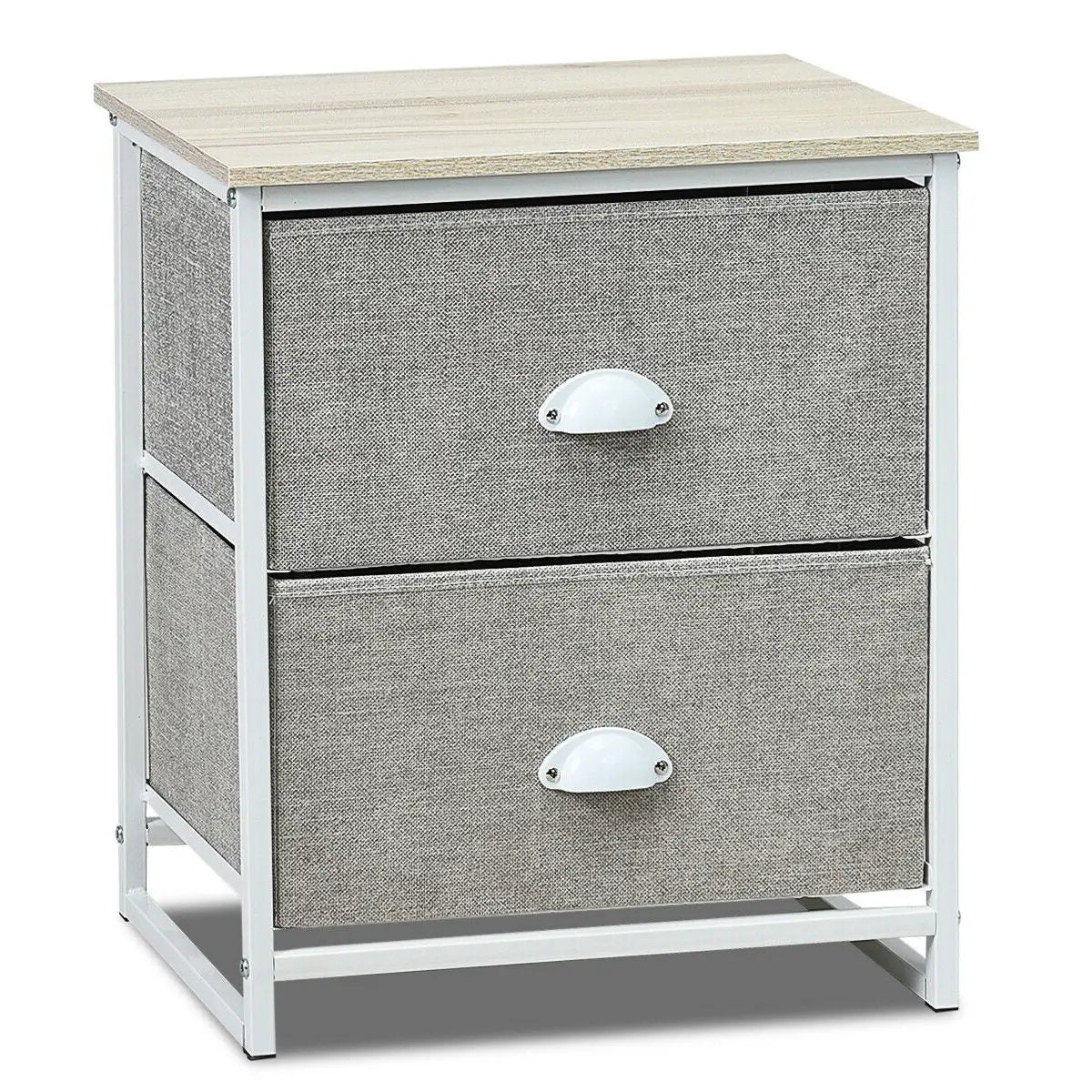 Metal Frame Nightstand Side Table Storage with 2 Drawers-Gray by DirectDeals