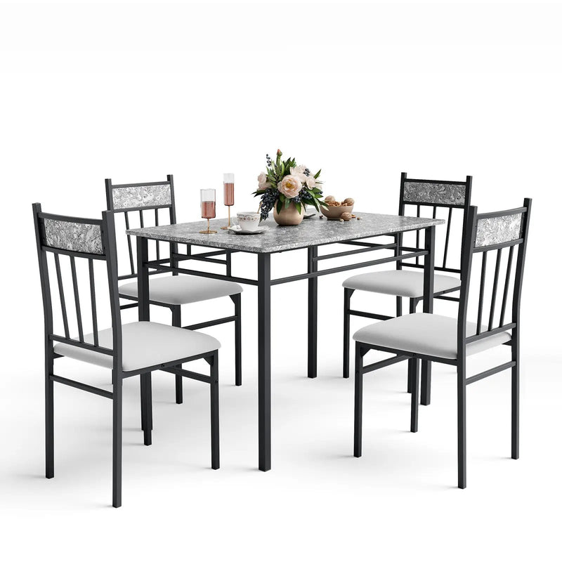 5-Piece Faux Marble Dining Set with Steel Frame by DirectDeals