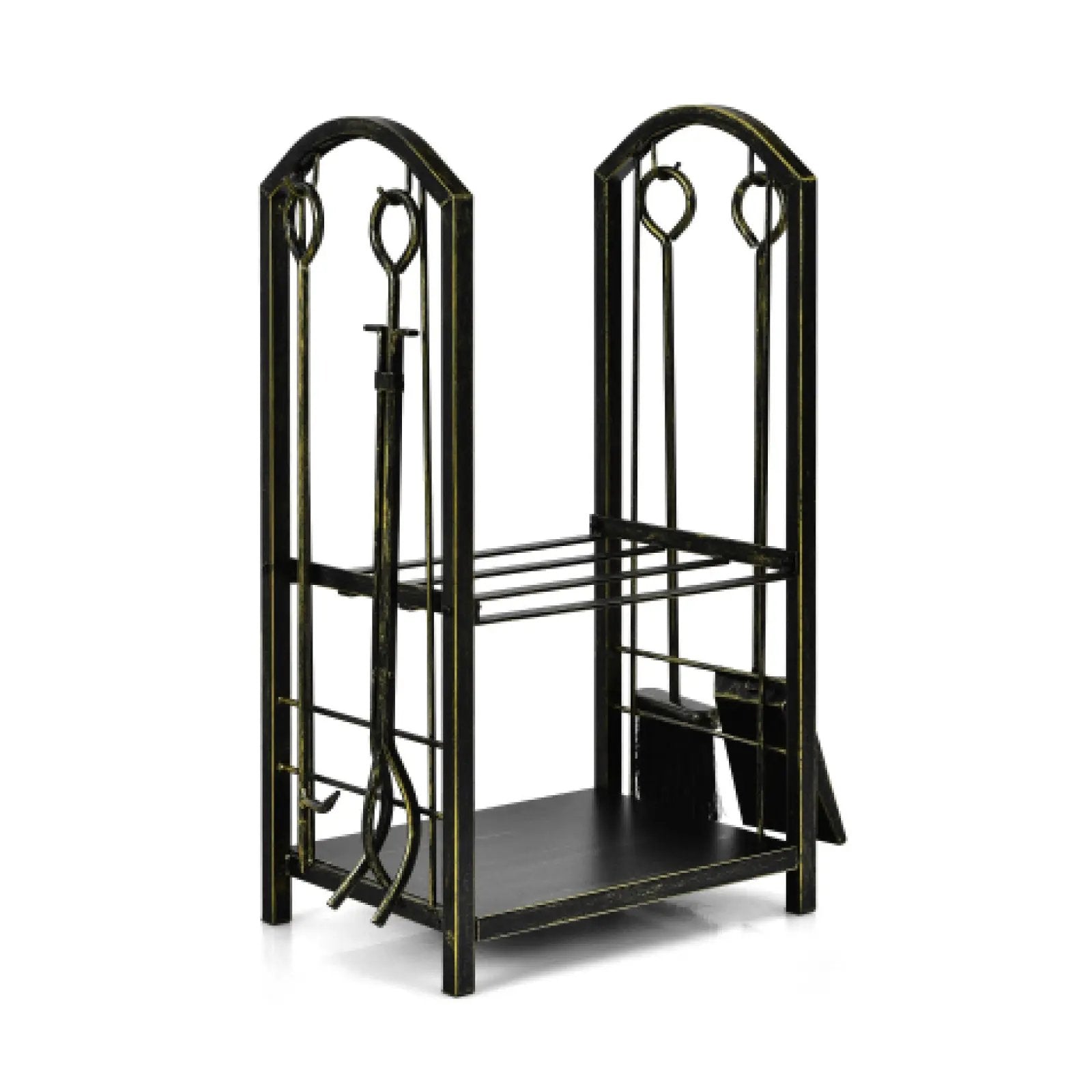 Fireplace Log Rack with 4 Tools Set Fireside Firewood Holder by DirectDeals