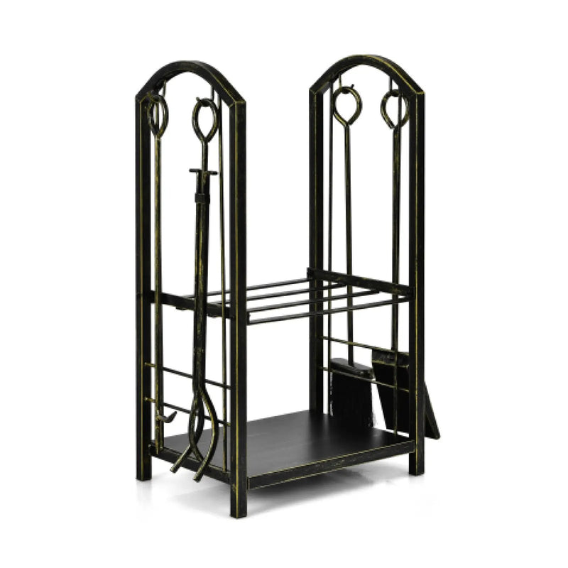 Fireplace Log Rack with 4 Tools Set Fireside Firewood Holder by DirectDeals