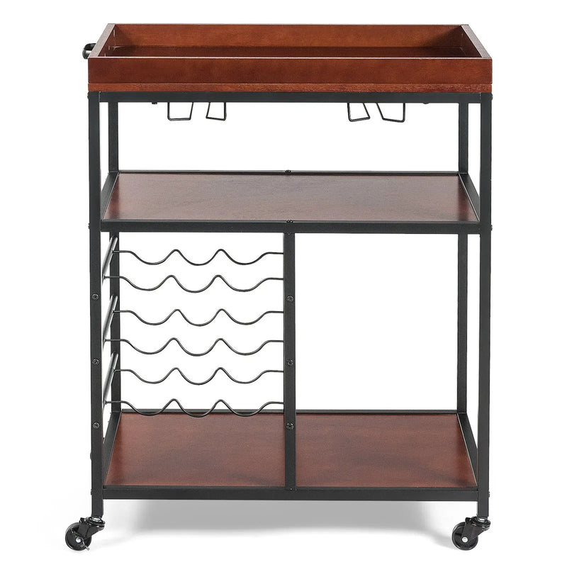 3 Tiers Storage Bar Serving Cart with Wine Rack by DirectDeals