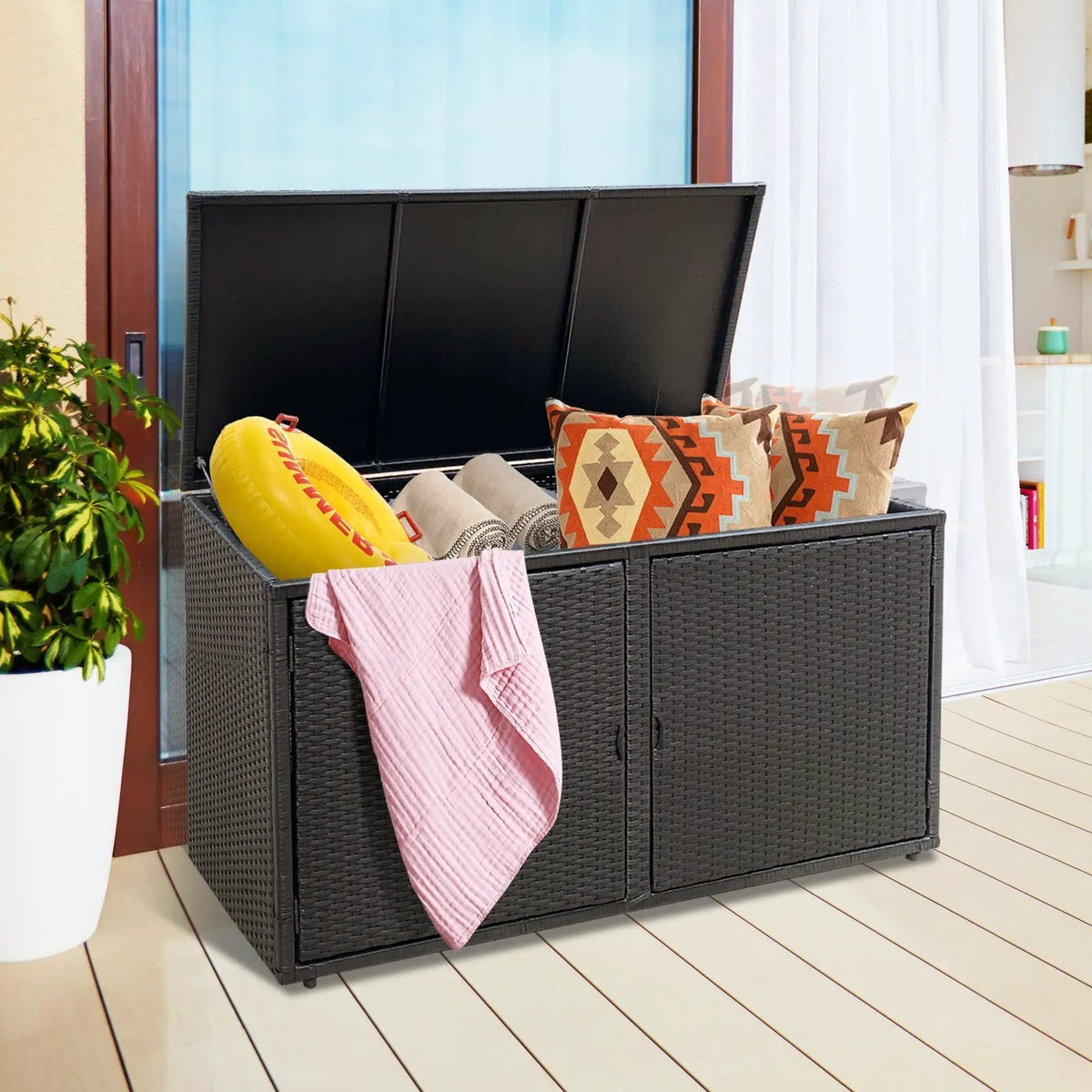 88 Gallon Garden Patio Rattan Storage Container Box by DirectDeals