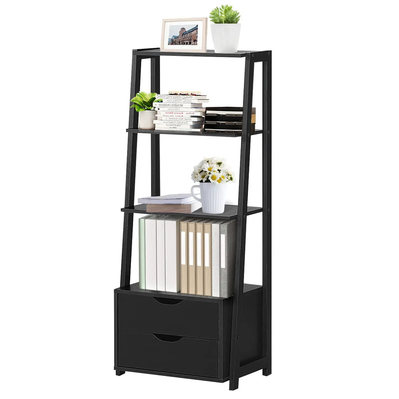 4-Tier Ladder Bookshelf Storage Display with 2 Drawers-White by DirectDeals