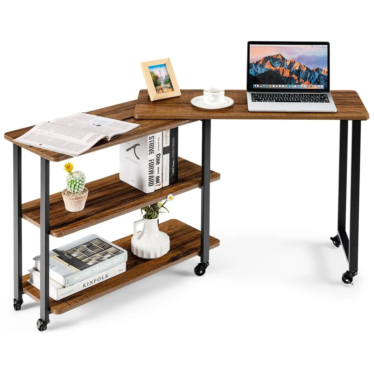 360° Rotating Sofa Side Table with Storage Shelves and Wheels by DirectDeals