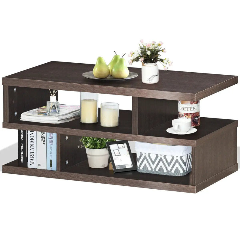 3-Tier Rectangular Modern Coffee Table with Storage Shelf by DirectDeals