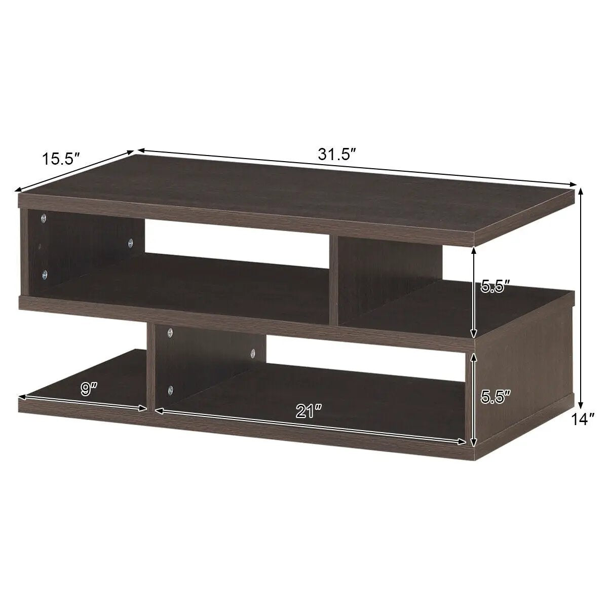 3-Tier Rectangular Modern Coffee Table with Storage Shelf by DirectDeals