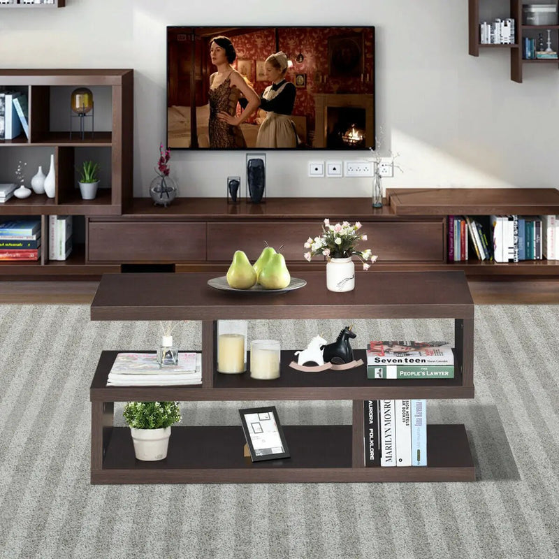 3-Tier Rectangular Modern Coffee Table with Storage Shelf by DirectDeals