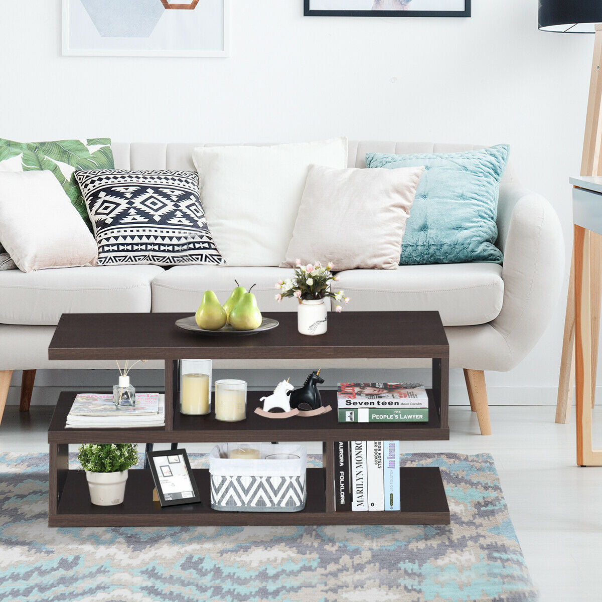 3-Tier Rectangular Modern Coffee Table with Storage Shelf by DirectDeals