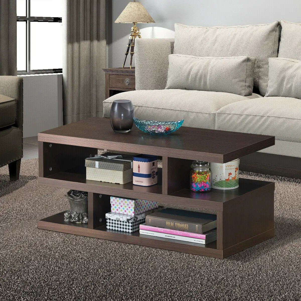 3-Tier Rectangular Modern Coffee Table with Storage Shelf by DirectDeals