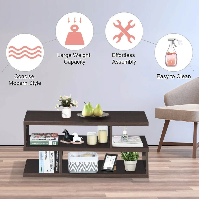 3-Tier Rectangular Modern Coffee Table with Storage Shelf by DirectDeals