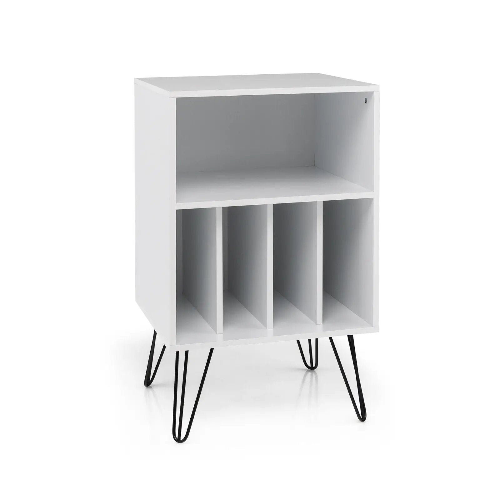 Freestanding Record Player Stand Record Storage Cabinet with Metal Legs-White by DirectDeals