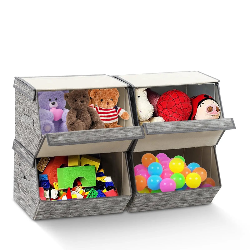 Set of 4 Storage Bins Stackable Cubes with Lid by DirectDeals