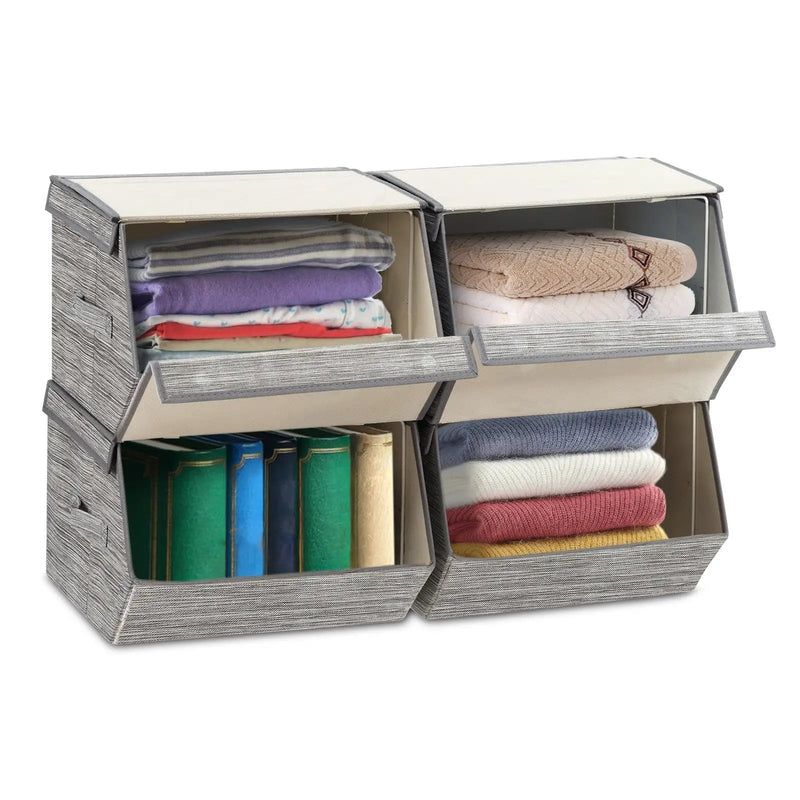 Set of 4 Storage Bins Stackable Cubes with Lid by DirectDeals
