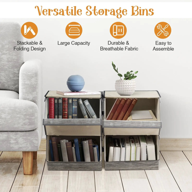 Set of 4 Storage Bins Stackable Cubes with Lid by DirectDeals