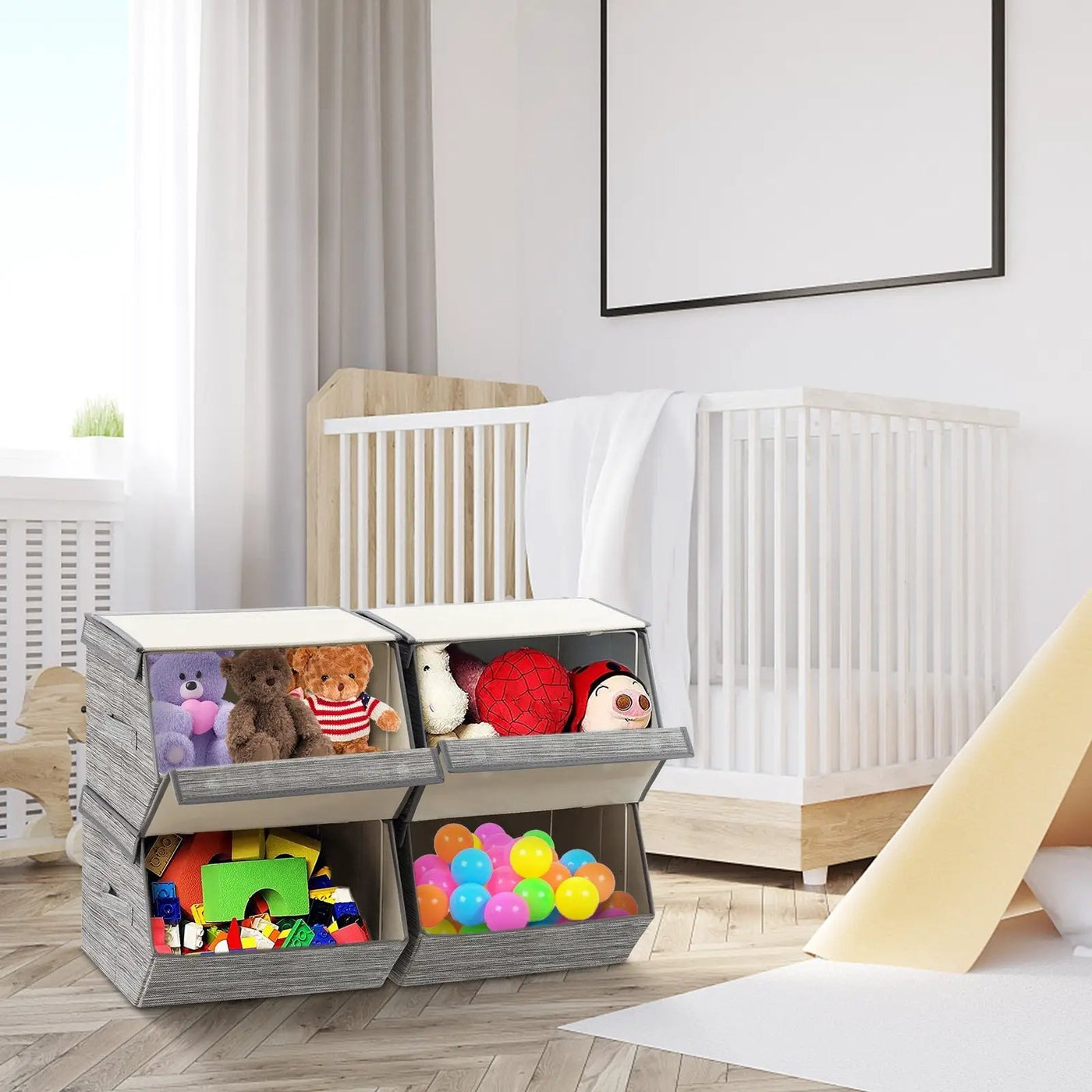 Set of 4 Storage Bins Stackable Cubes with Lid by DirectDeals