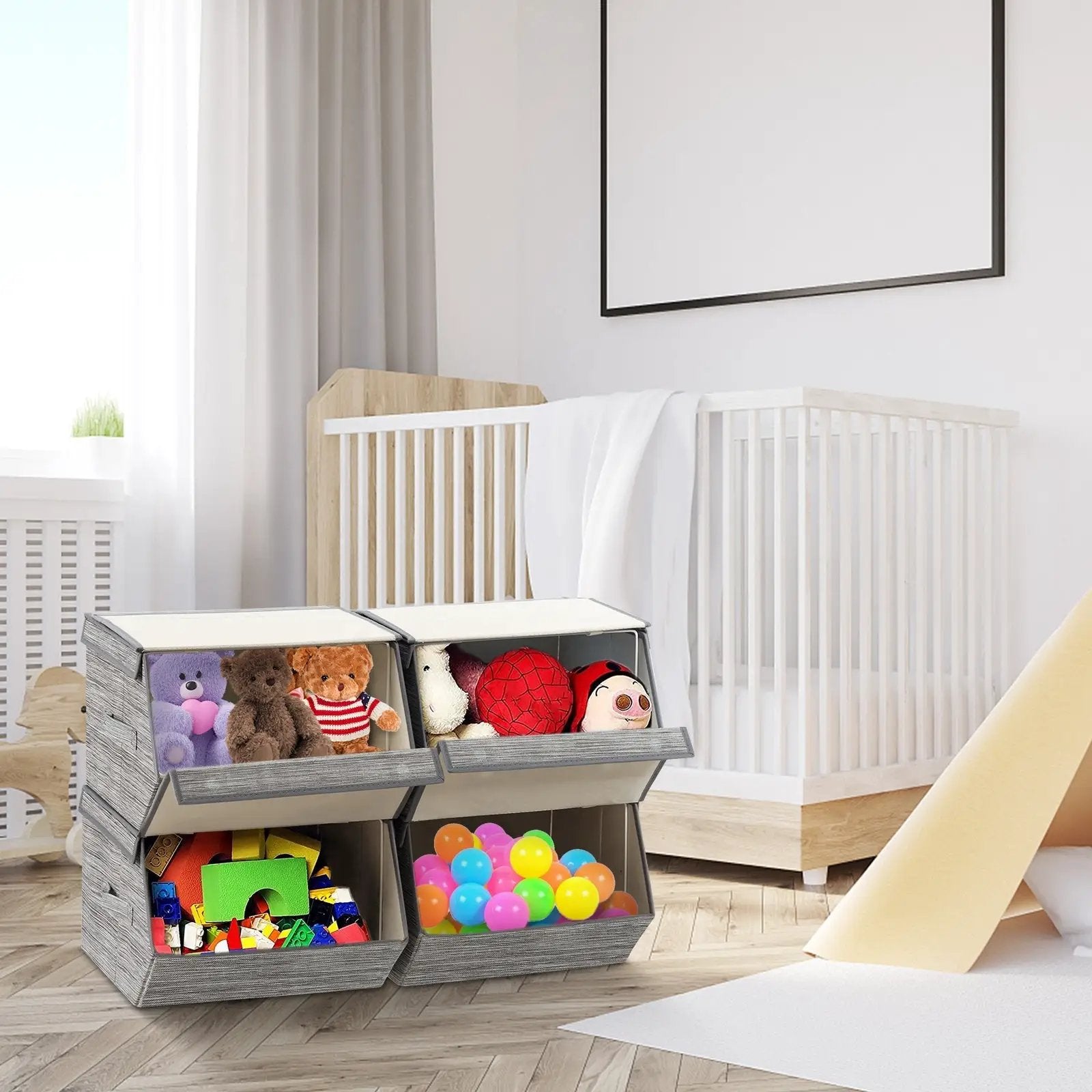 Set of 4 Storage Bins Stackable Cubes with Lid by DirectDeals