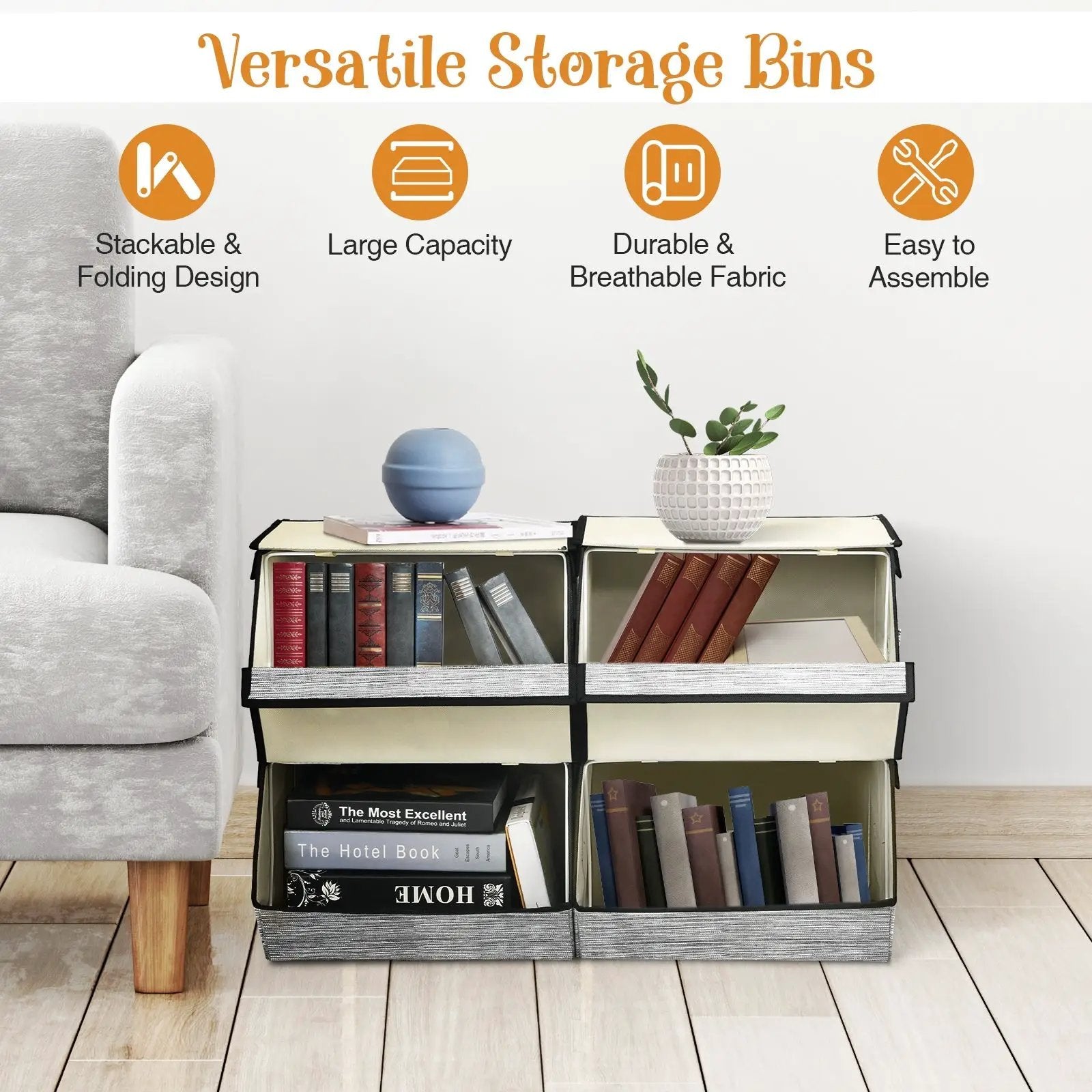 Set of 4 Storage Bins Stackable Cubes with Lid by DirectDeals
